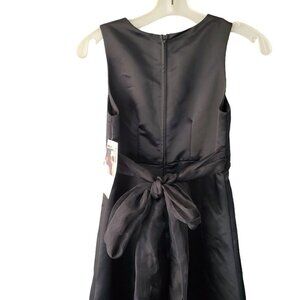 US Angels Girls 14 Formal Dress Satiny Black Gown Tie Back Underskirt Sleeveless
